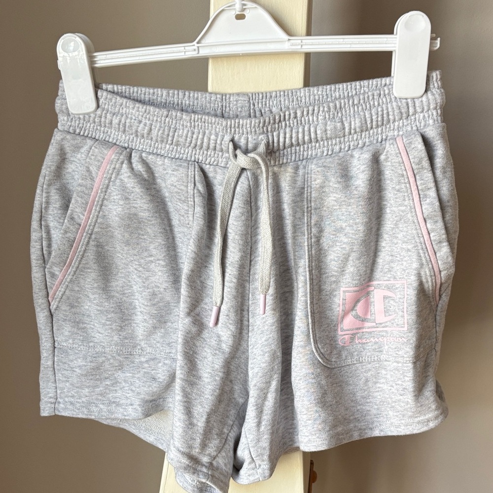 Champion Light Gray Shorts with Pink Trim